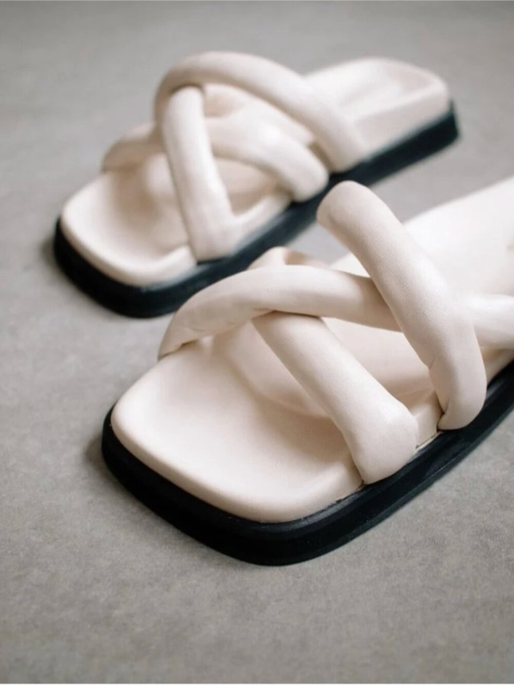 NWT ALOHAS Slip On Cross Leather Sandals in Ivory | Size 38